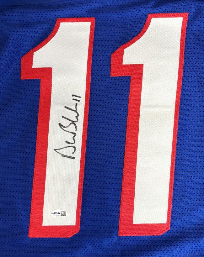 Drew Bledsoe New England Signed Blue Football Jersey JSA QR