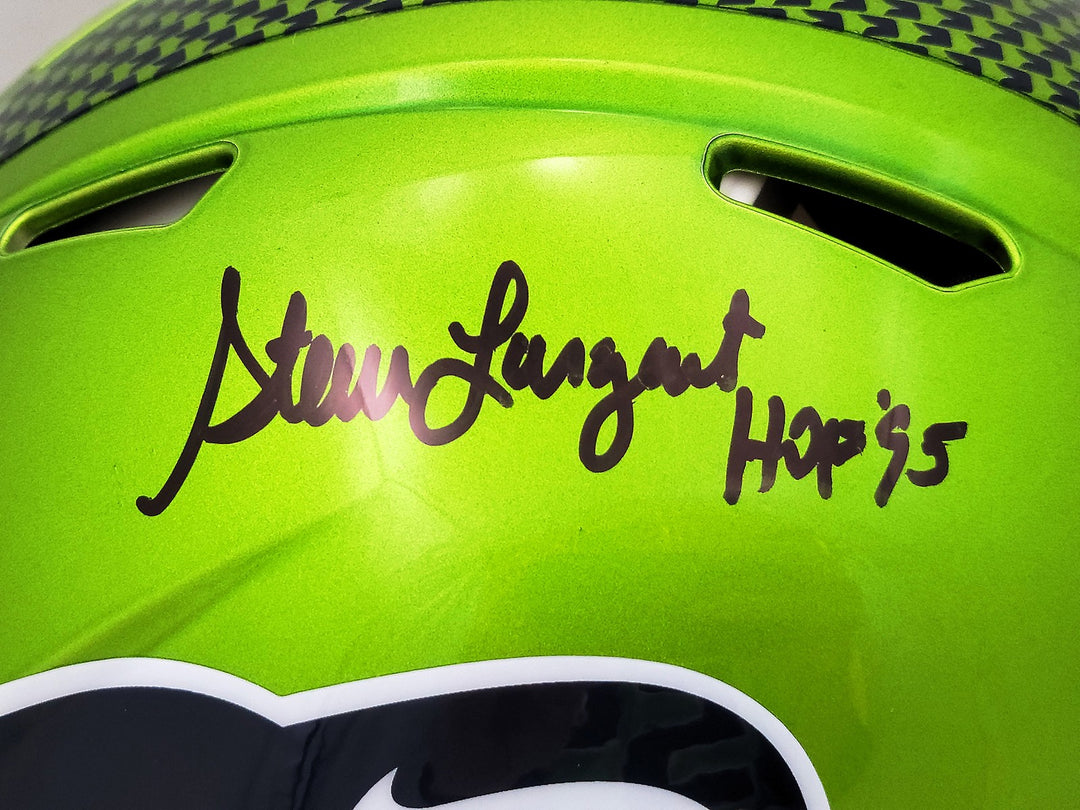 Steve Largent Auto Seahawks Flash Green Full Size Authentic Speed Helmet HOF 95