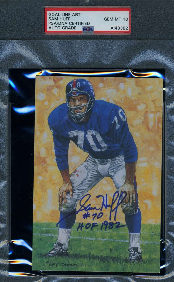 Sam Huff Gem Mint 10 PSA DNA Signed Goal Line Art Card GLAC Autograph
