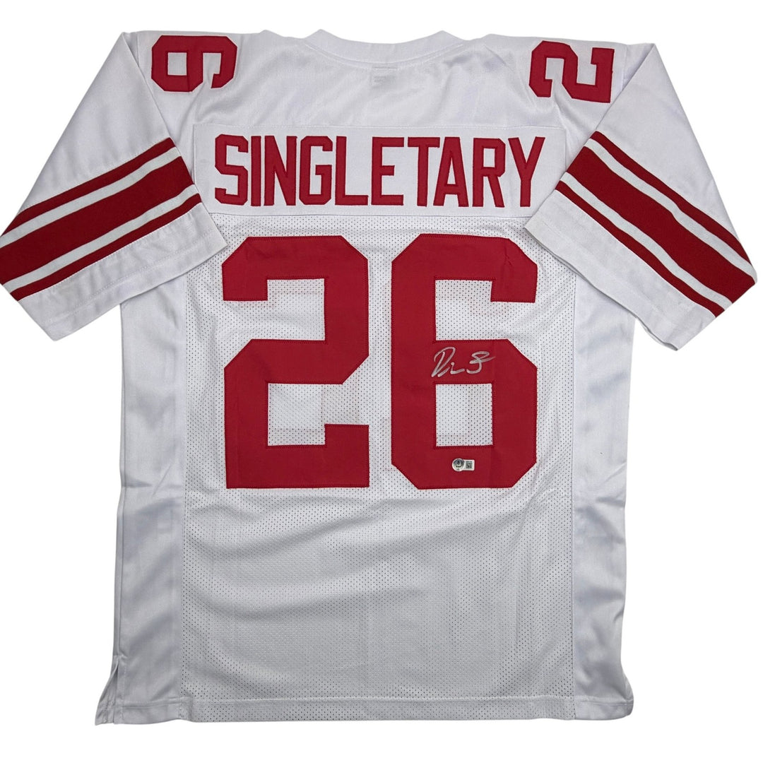 Autographed/Signed Devin Singletary New York White Football Jersey Beckett COA