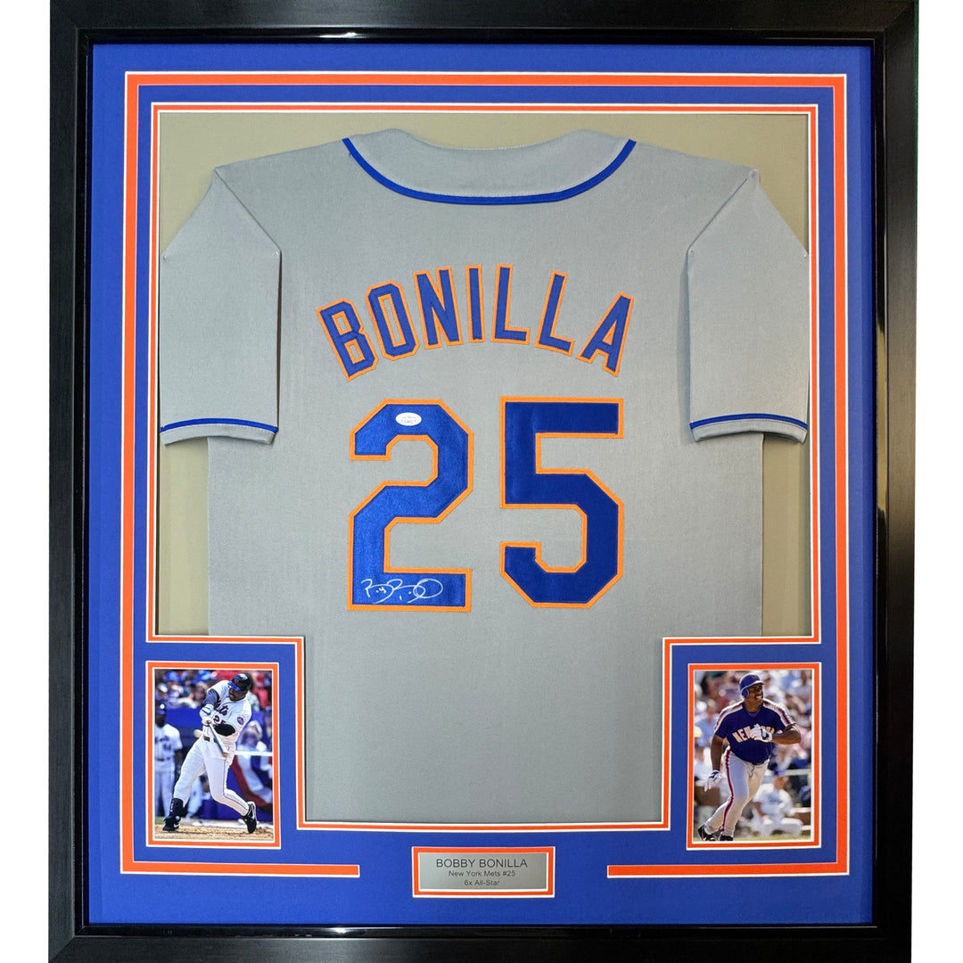 Framed Autographed/Signed Bobby Bonilla 33x42 New York Grey Jersey JSA COA