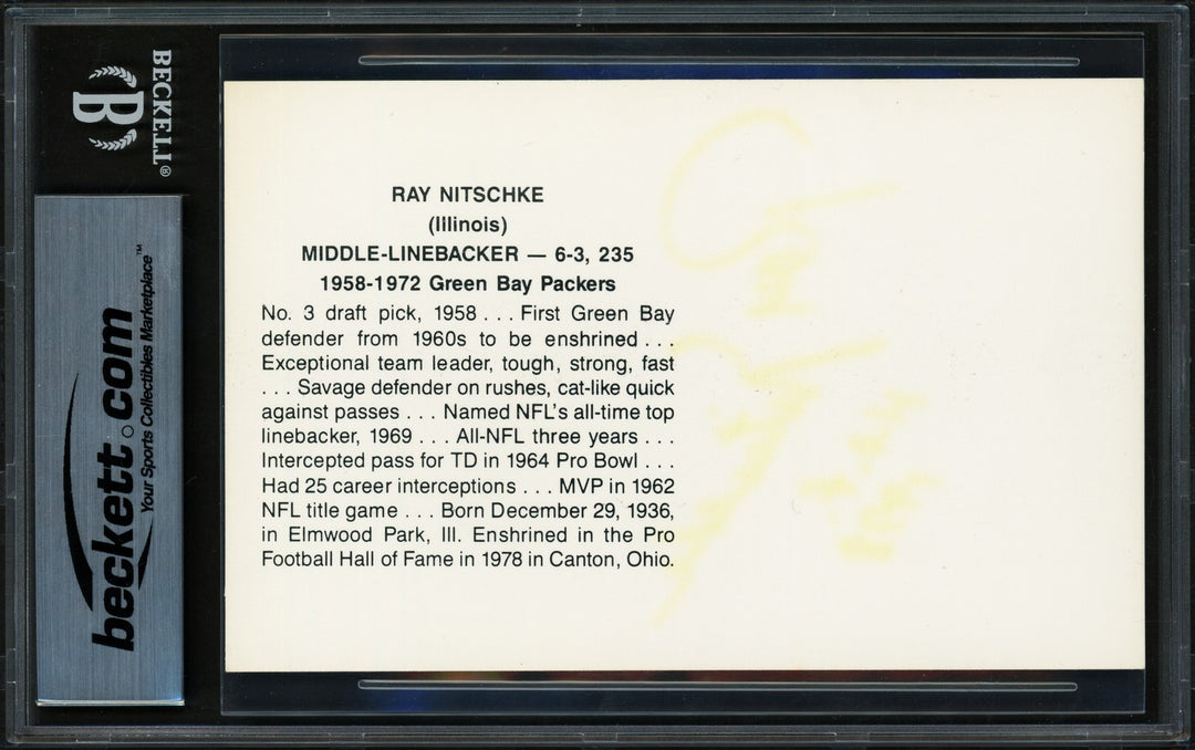 Ray Nitschke Signed Postcard Green Bay Packers "HOF 1978" Beckett #17402000