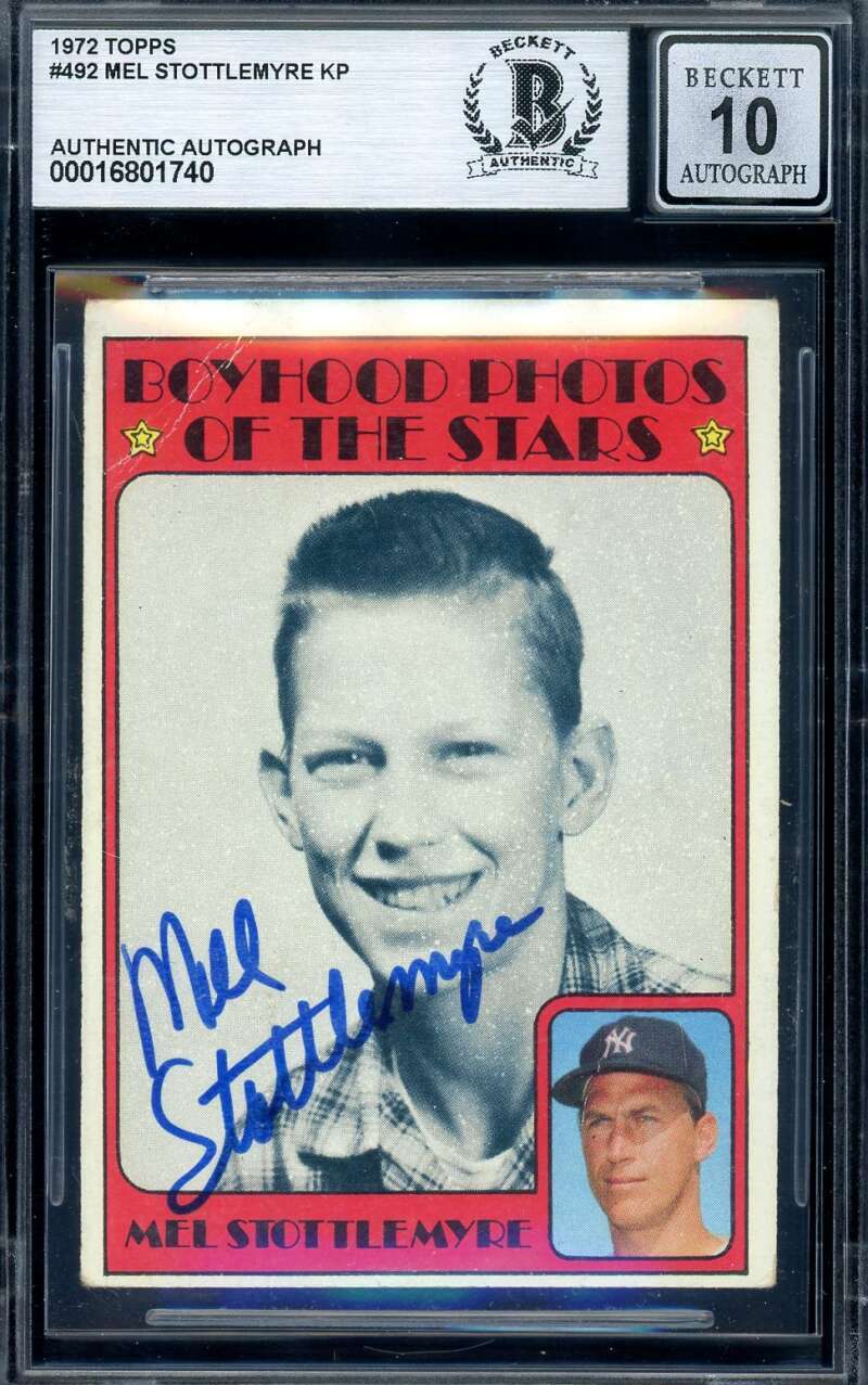 Mel Stottlemyre Gem Mint 10 Beckett BAS Signed 1972 Topps Boyhood Photo Autograp