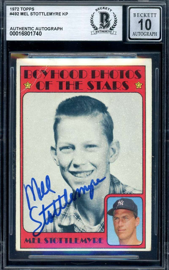 Mel Stottlemyre Gem Mint 10 Beckett BAS Signed 1972 Topps Boyhood Photo Autograp
