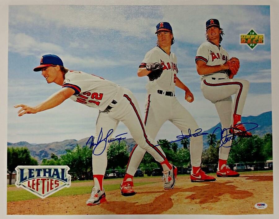 Angels LETHAL LEFTIES Signed FINLEY~ABBOTT~LANGSTON 16x20 Canvas Photo ~ PSA COA