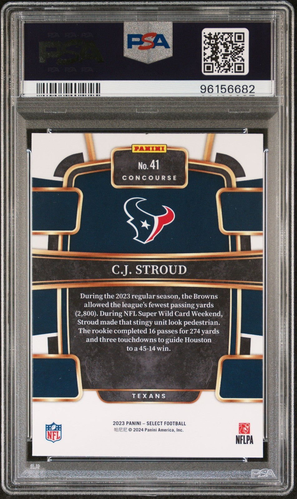 Graded 2023 Panini Select CJ Stroud #41 Rookie RC Card PSA 10 Gem Mint