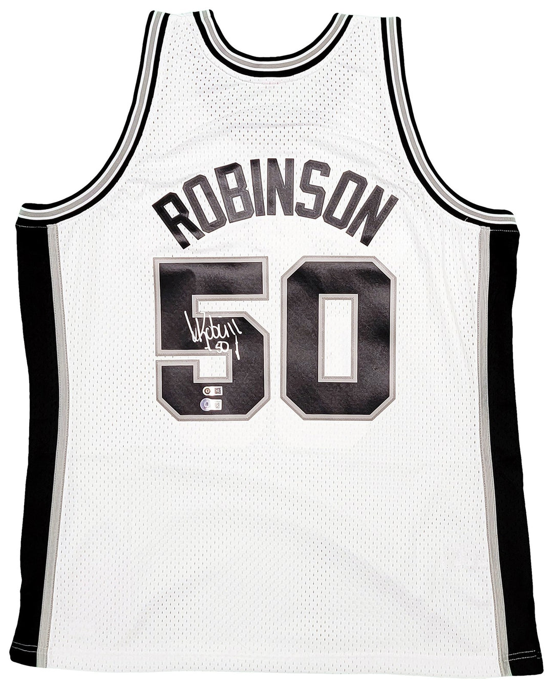 Spurs David Robinson Auto White Auth Mitchell Ness Swingman Jersey XL Beckett