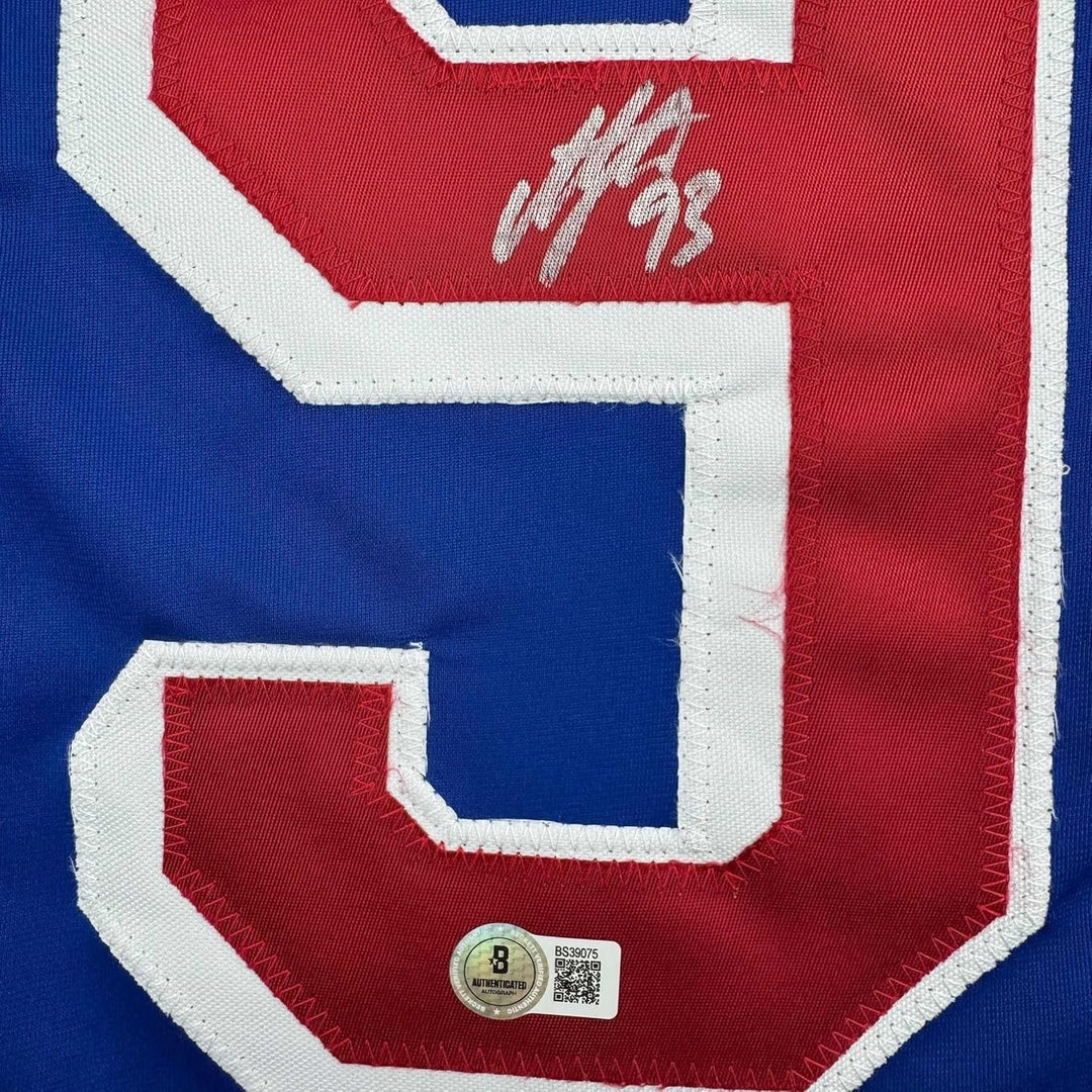 Framed Autographed/Signed Mika Zibanejad 35x39 New York Blue Jersey BAS COA