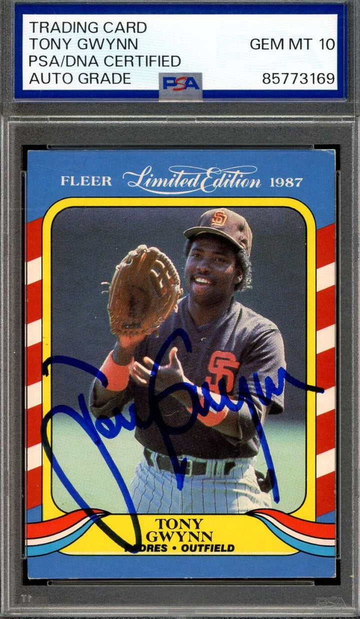 Tony Gwynn Gem Mint 10 PSA DNA Signed 1987 Fleer Limited Edition Autograph