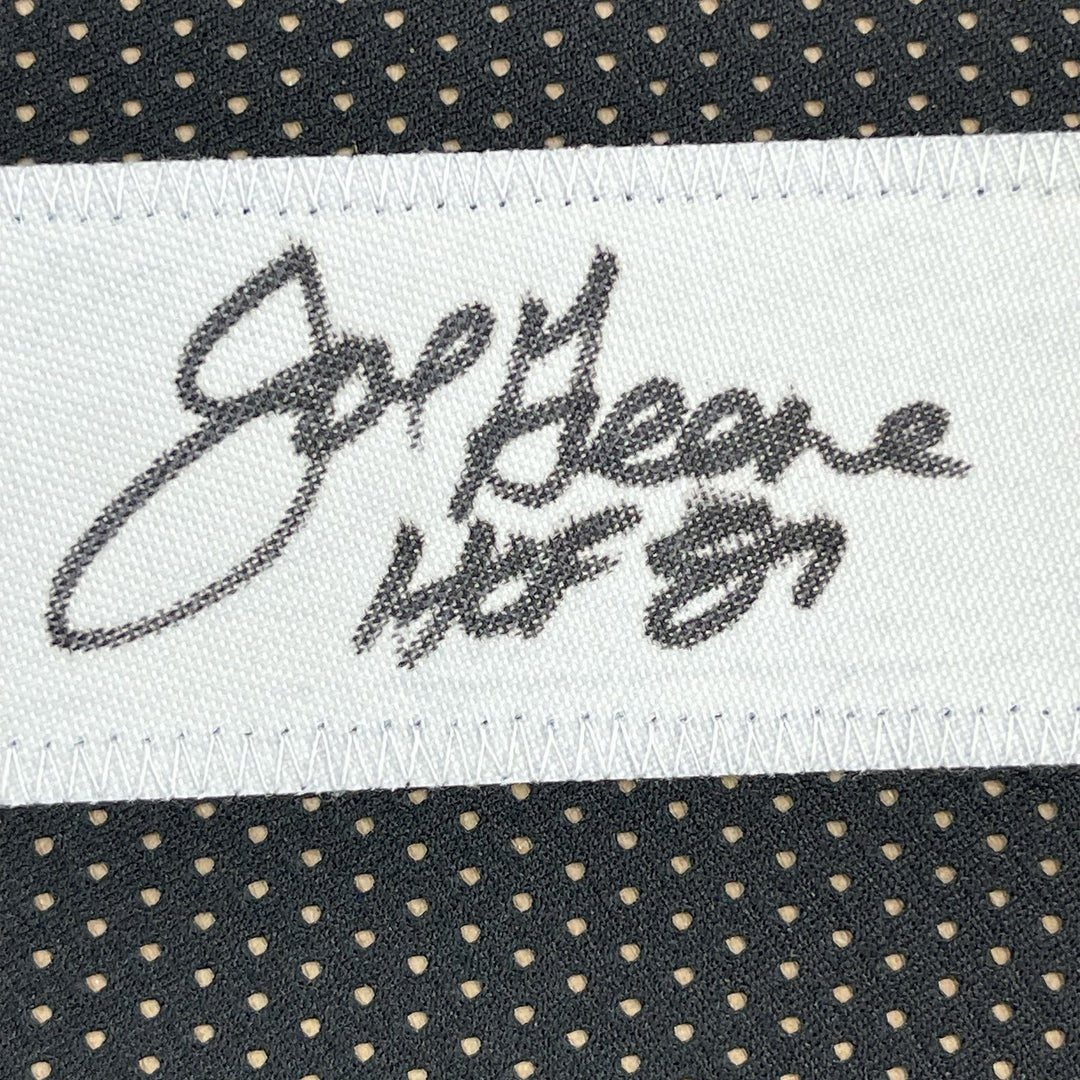 Framed Signed Mean Joe Greene 35x39 Pittsburgh Black Jersey JSA COA