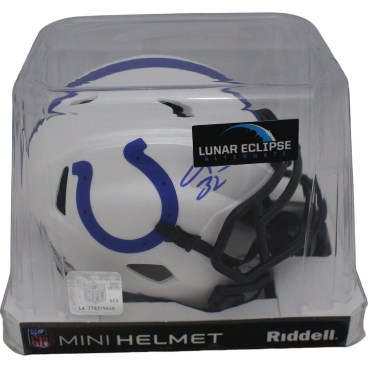 Edgerrin James Autographed Indianapolis Colts Lunar Mini Helmet Beckett 46478