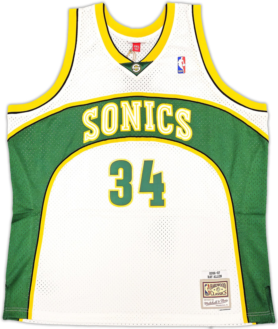 Sonics Ray Allen Auto White Mitchell Ness 06-07 Ray Allen HWC Swingman Jersey 2X