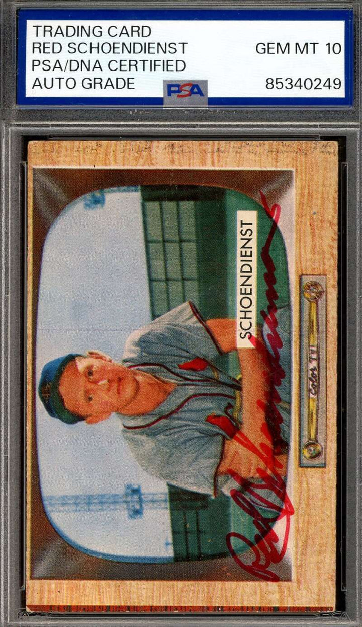 Red Schoendienst Gem Mint 10 PSA DNA Signed 1955 Bowman Autograph
