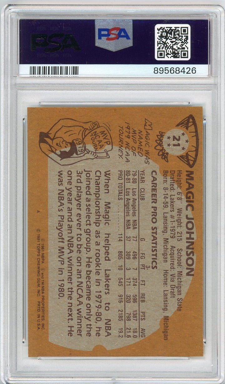Graded 1981 Topps Magic Johnson #21 2nd Year Card PSA 7 Near Mint