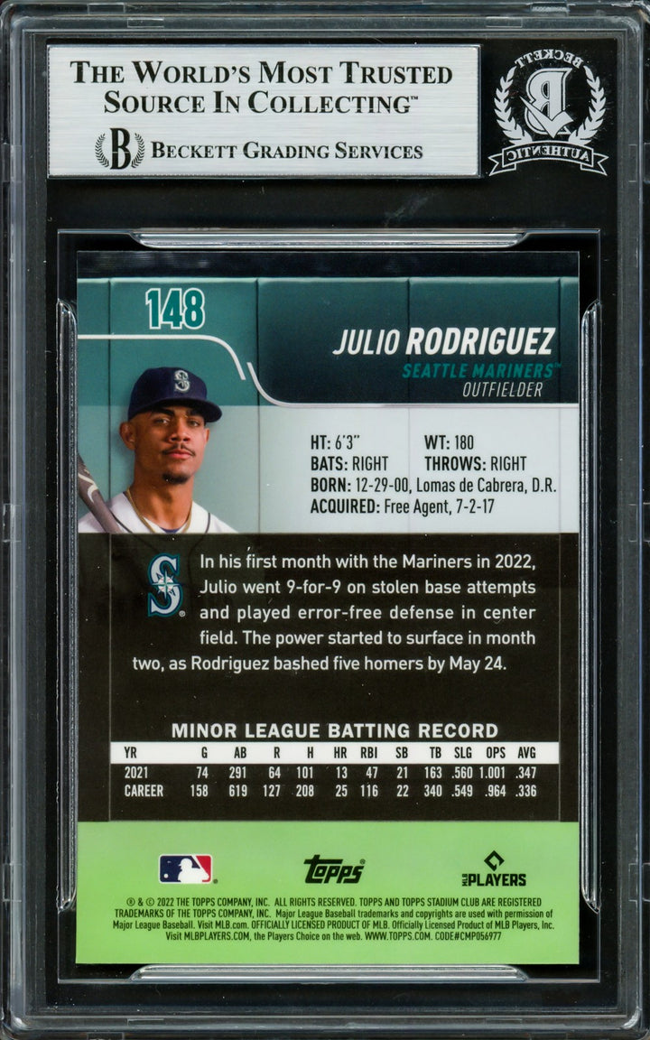 Julio Rodriguez Auto 2022 Stadium Club Chrome RC 148 Mariners Beckett #16706545