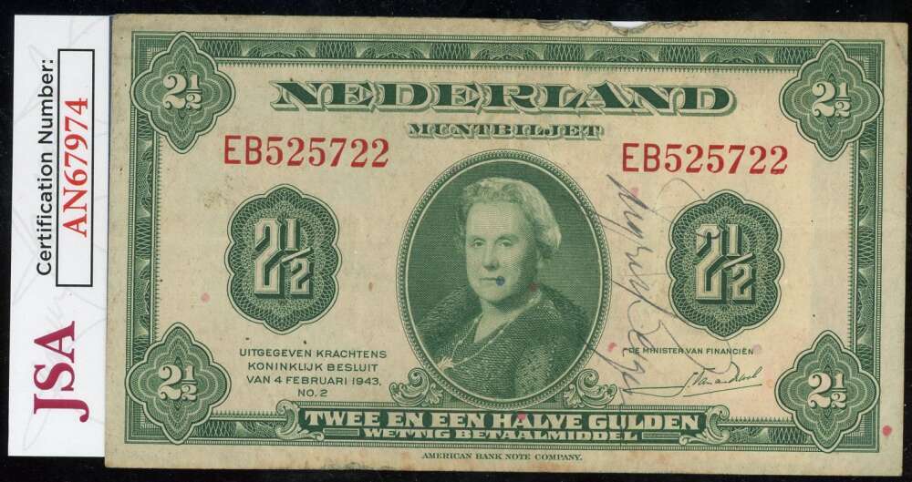 Ingrid Bergman JSA Coa Signed Netherlands Bank Note Autograph