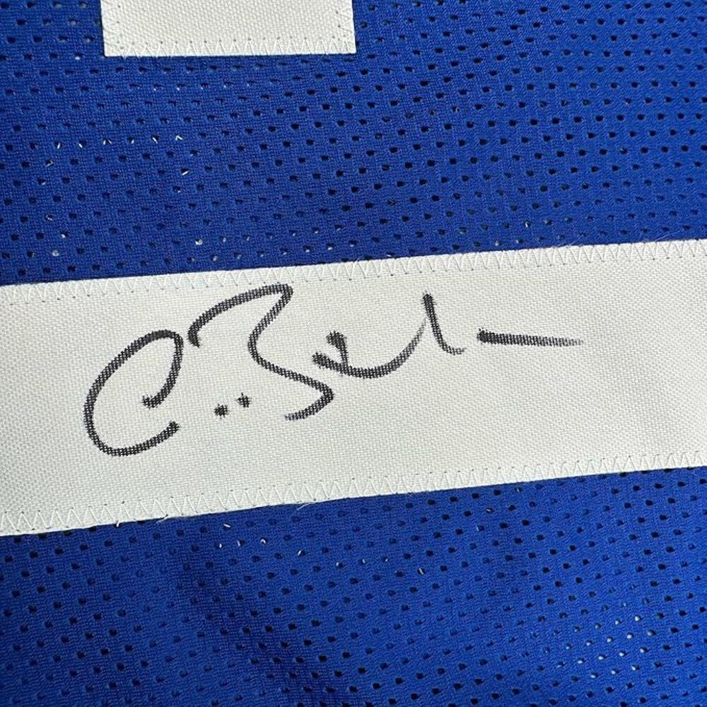 Framed Autographed/Signed Antoine Bethea 35x39 Indianapolis Blue Jersey JSA COA