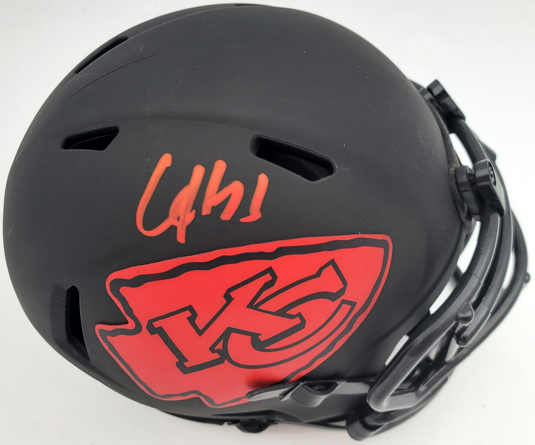 Clyde Edwards-Helaire Signed Chiefs Eclipse Black Speed Mini Helmet Beckett QR