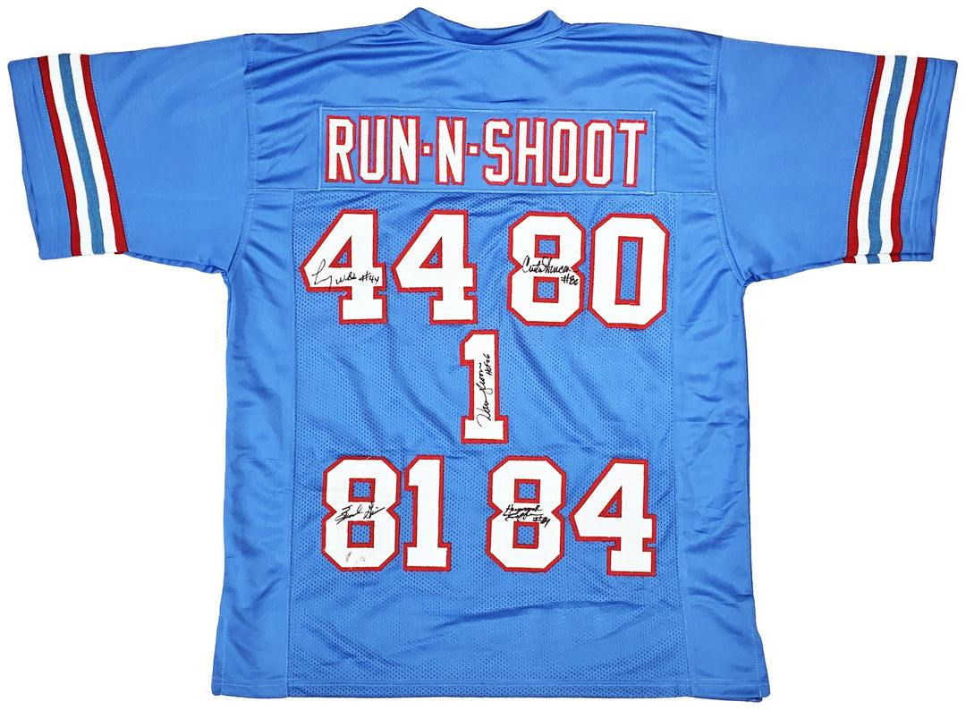 Houston Oilers Run & Shoot Baby Blue With 5 Sigs Signed Jersey Beckett BAS