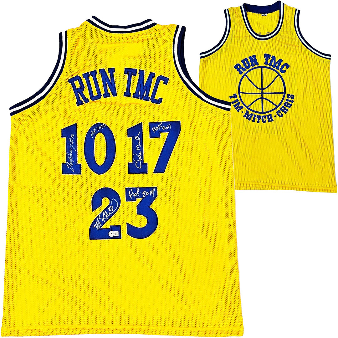 Warriors Chris Mullin Tim Hardaway Mitch Richmond Auto Yellow Jersey Run TMC BAS