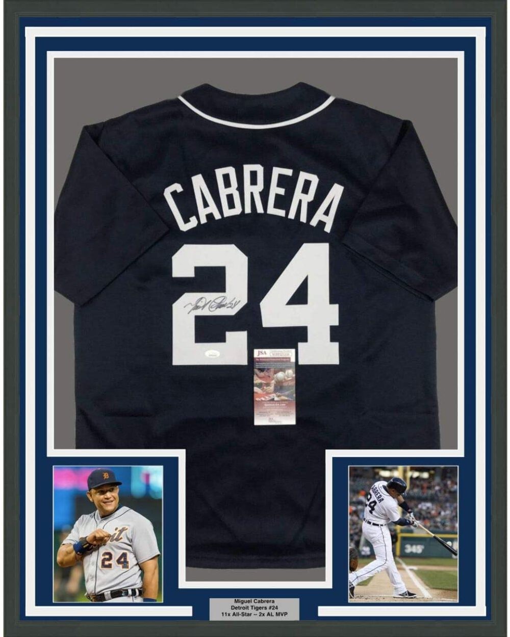FRAMED Autographed/Signed MIGUEL CABRERA 33x42 Detroit Blue Jersey JSA COA Auto