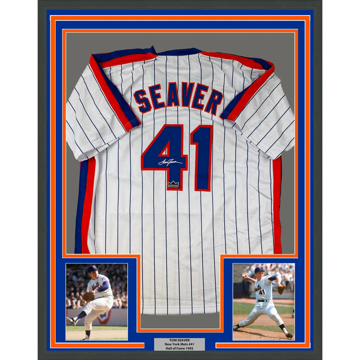 Framed Facsimile Autographed Tom Seaver 33x42 Reprint Laser Auto Jersey