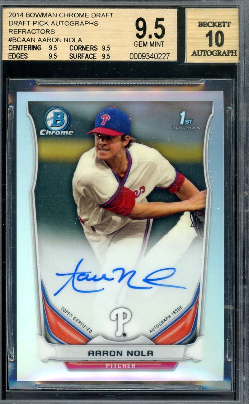 Aaron Nola Gem Mint 10 Beckett BAS Autographed 2014 Bowman Chrome Rookie Signed