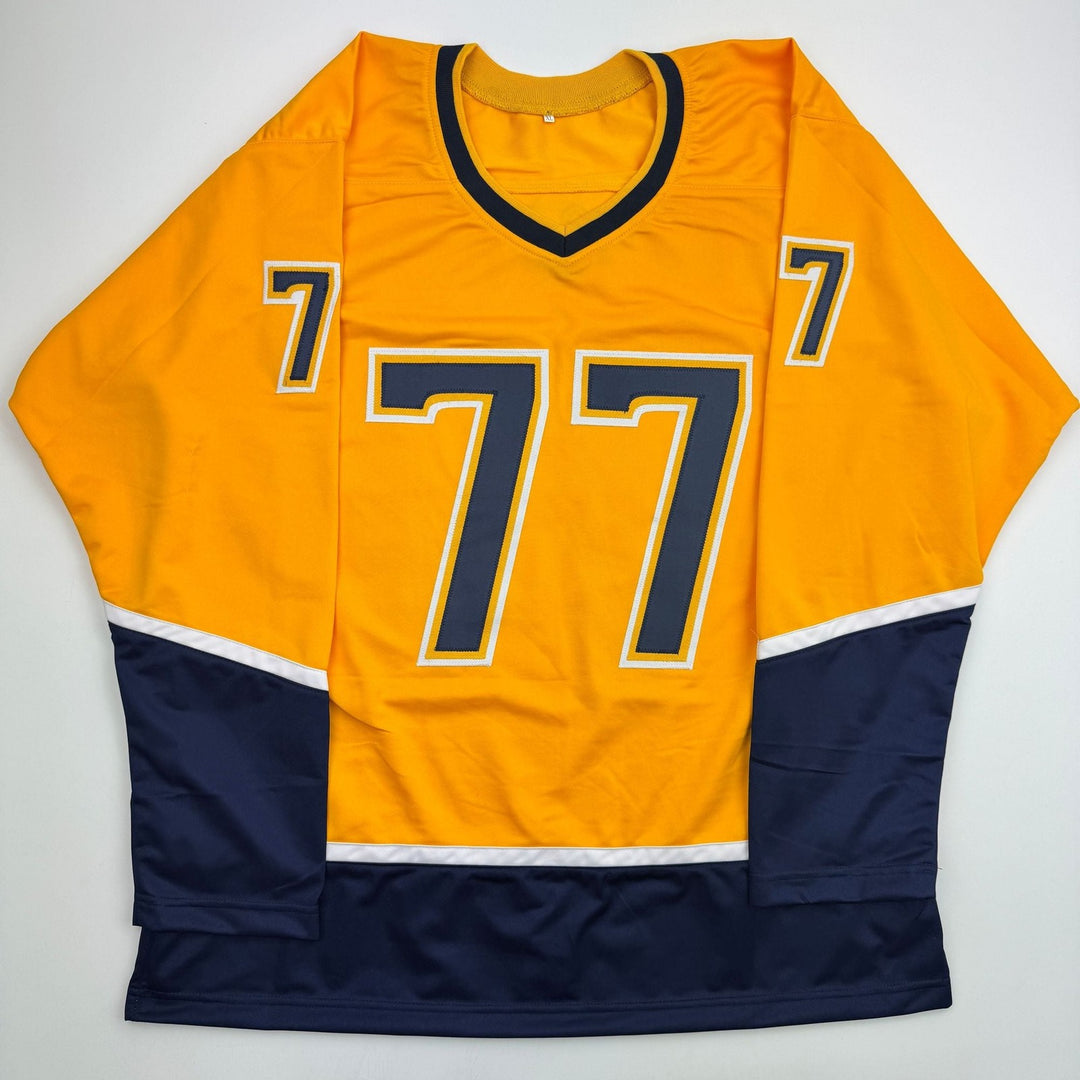 Autographed/Signed Luke Evangelista Nashville Yellow Hockey Jersey JSA COA