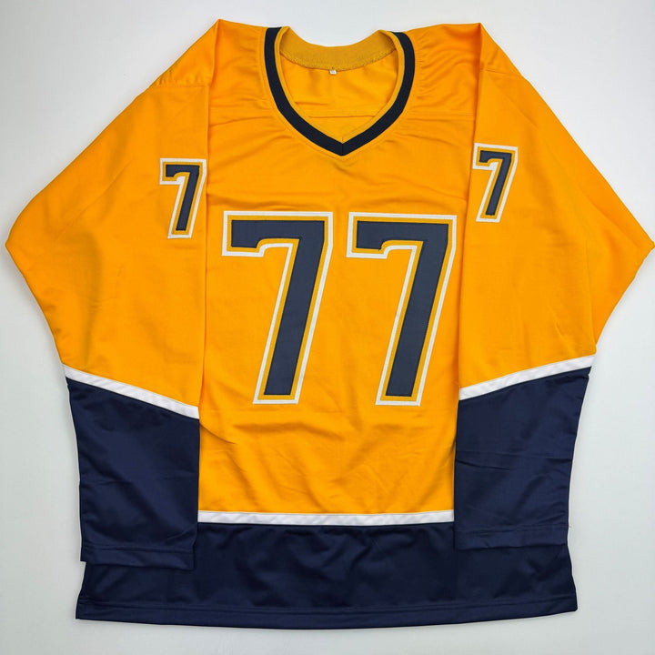 Autographed/Signed Luke Evangelista Nashville Yellow Hockey Jersey JSA COA