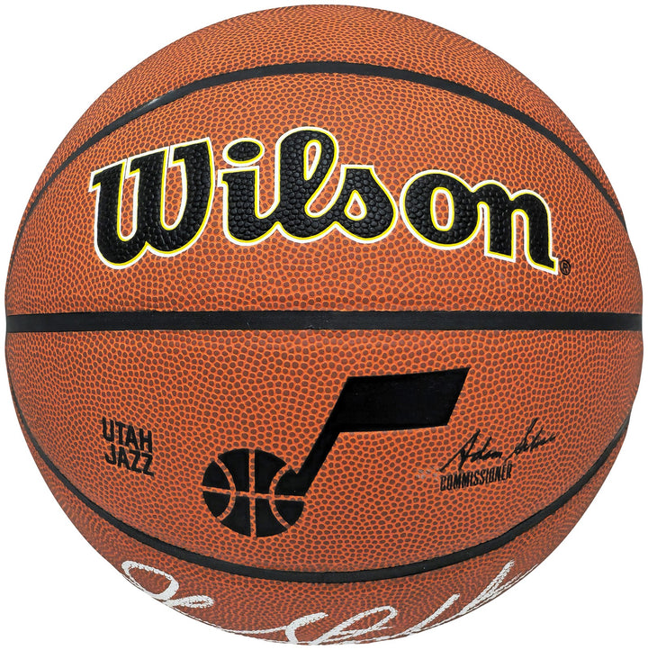 John Stockton Signed Composite Leather Utah Jazz Logo Basketball Beckett Witness