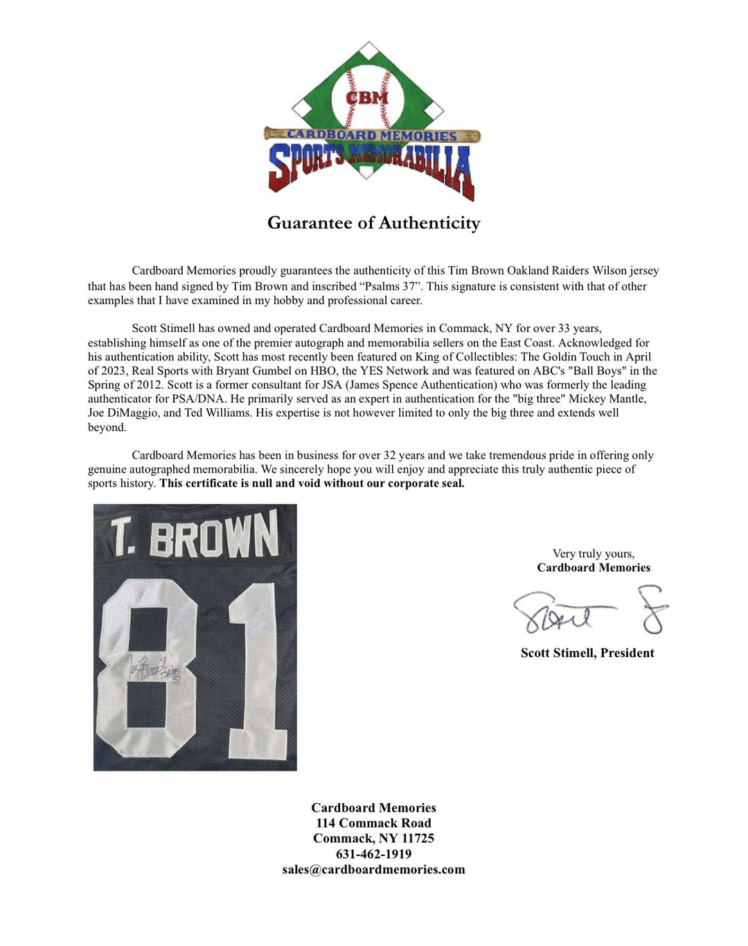 Tim Brown Signed Wilson Oakland Raiders Jersey Psalms 37 Autograph COA HOF NWT