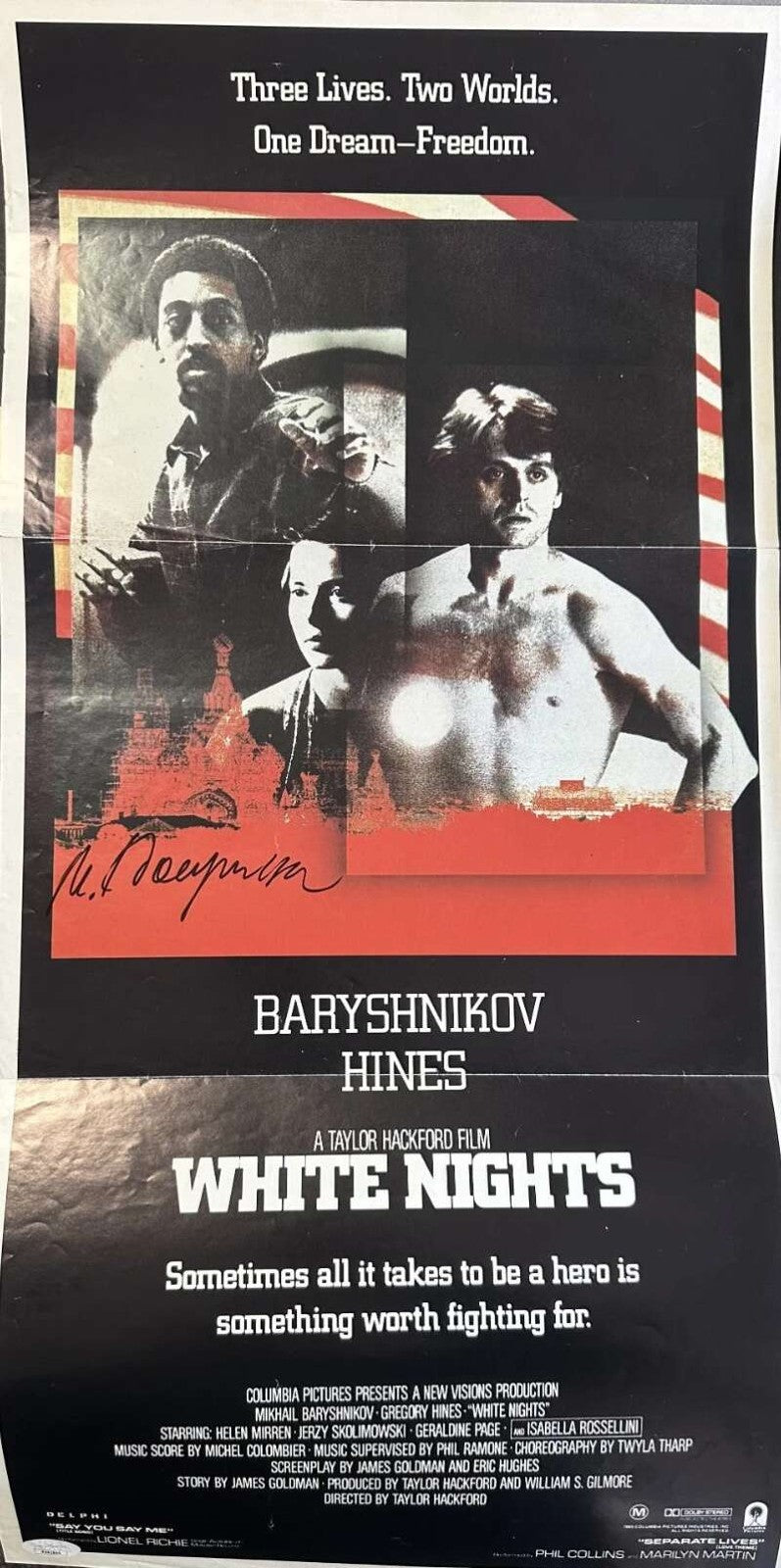Mikhail Baryshnikov JSA Coa Autograph 13x27 White Nights Movie Poster Autograph