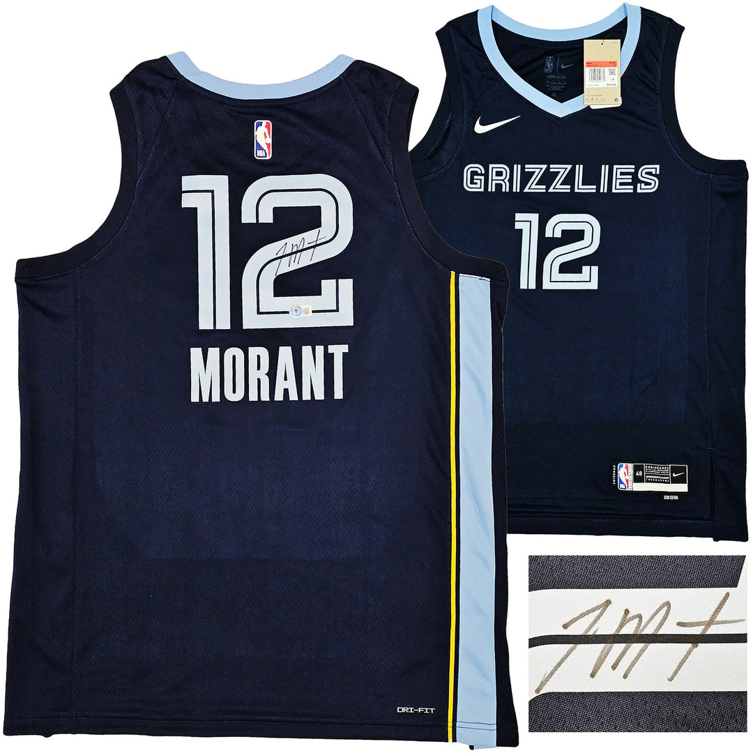 Grizzlies Ja Morant Auto Dark Blue Nike Icon Edition Swingman Jersey Size 48 BAS