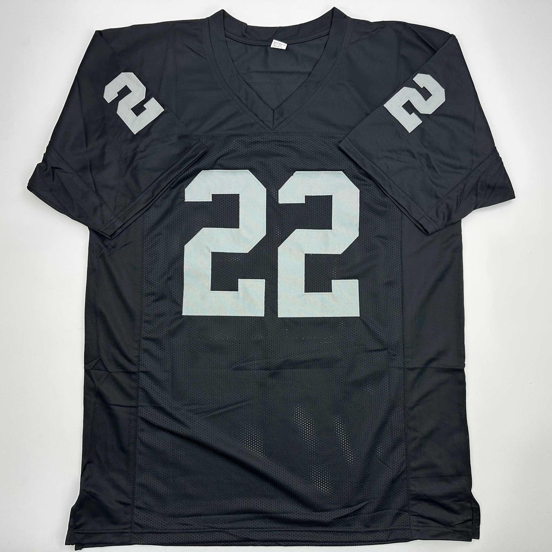 Autographed/Signed Michael Haynes HOF 97 Oakland Black Jersey Beckett COA