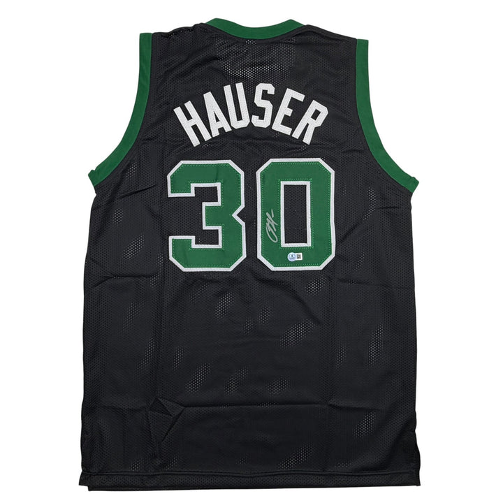 Autographed/Signed Sam Hauser Boston Black Basketball Jersey Beckett BAS COA
