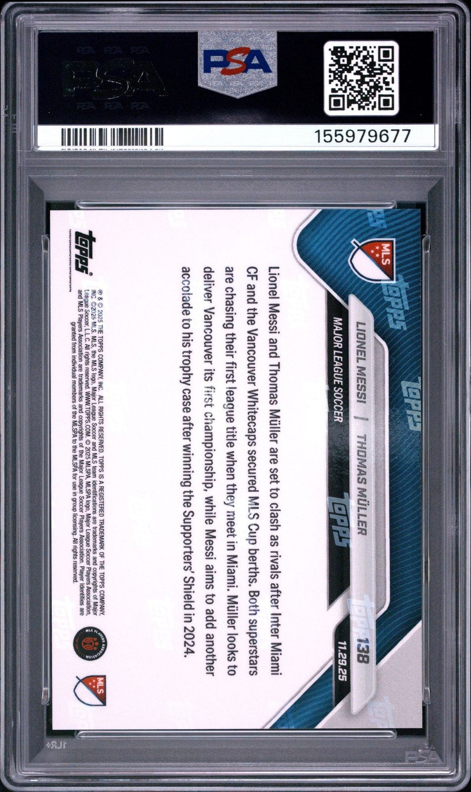 Graded 2025 Topps Now Lionel Messi Thomas Muller #138 Soccer Card PSA 10