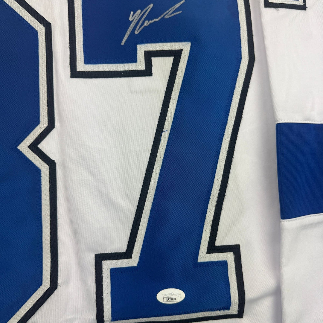 Autographed/Signed Yanni Gourde Tampa Bay White Hockey Jersey JSA COA