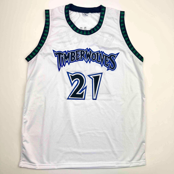 Autographed/Signed Kevin Garnett Minnesota White Basketball Jersey Beckett COA