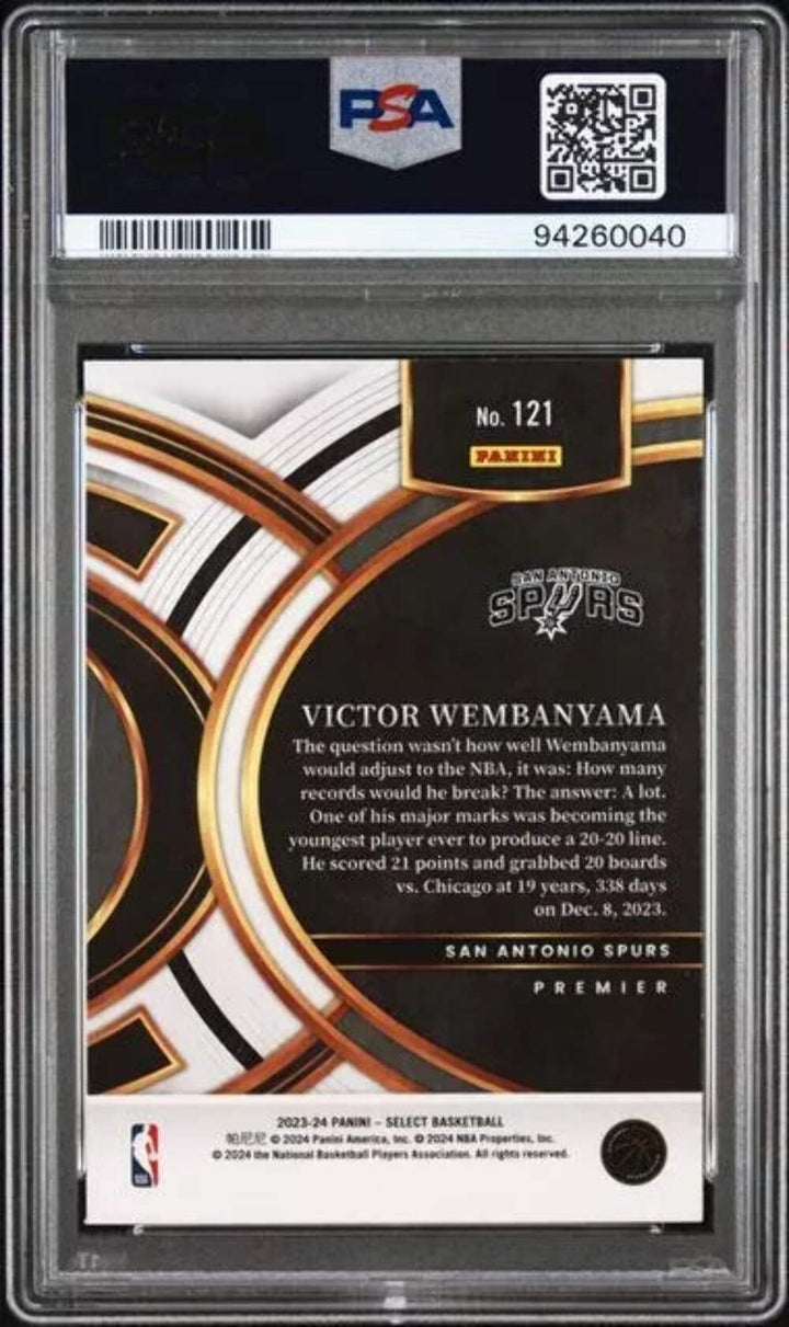 Graded 2023 Panini Select Victor Wembanyama #121 Rookie Basketball Card PSA 10