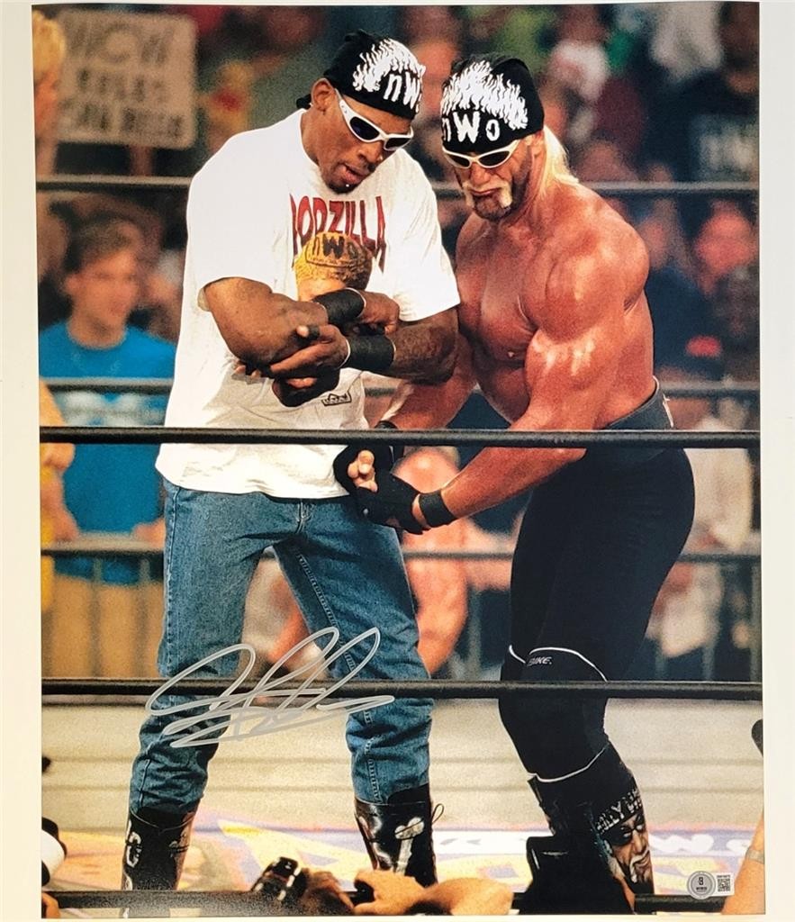 Dennis Rodman autograph signed WCW 16x20 photo NWO Hulk Hogan ~ BAS Beckett