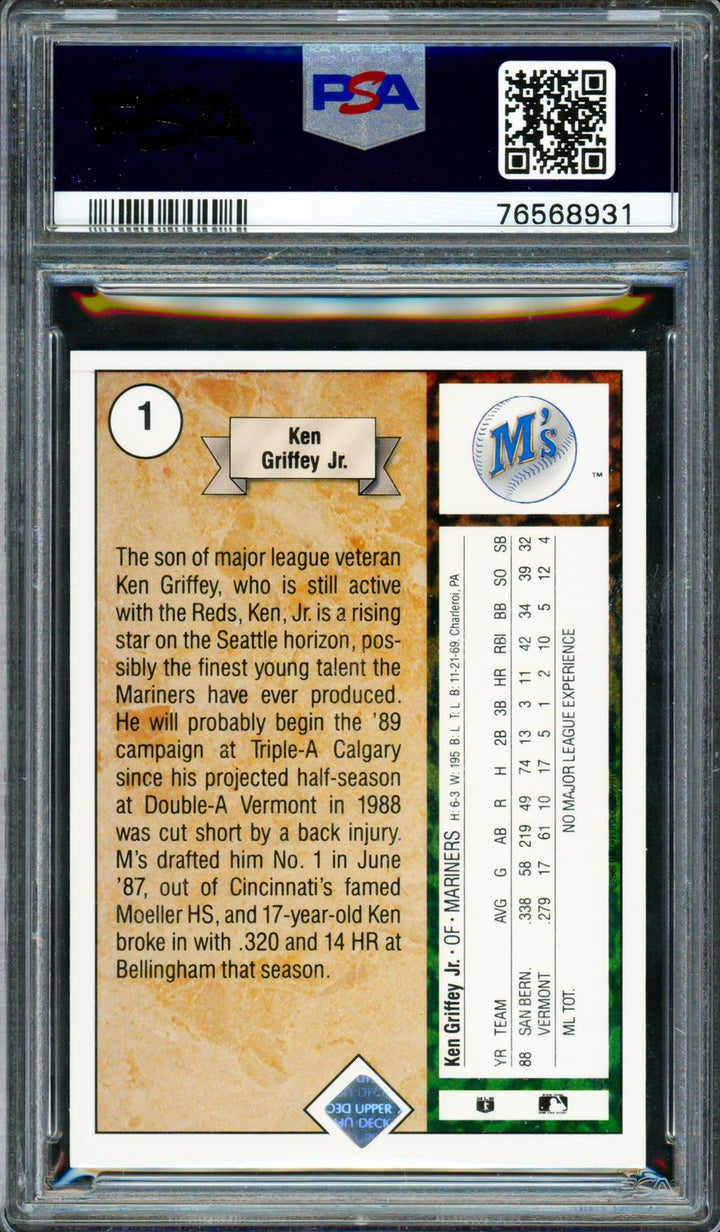 Ken Griffey Jr. Signed 1989 Upper Deck RC 1 Mariners PSA 9 Auto Mint 9 PSA/DNA