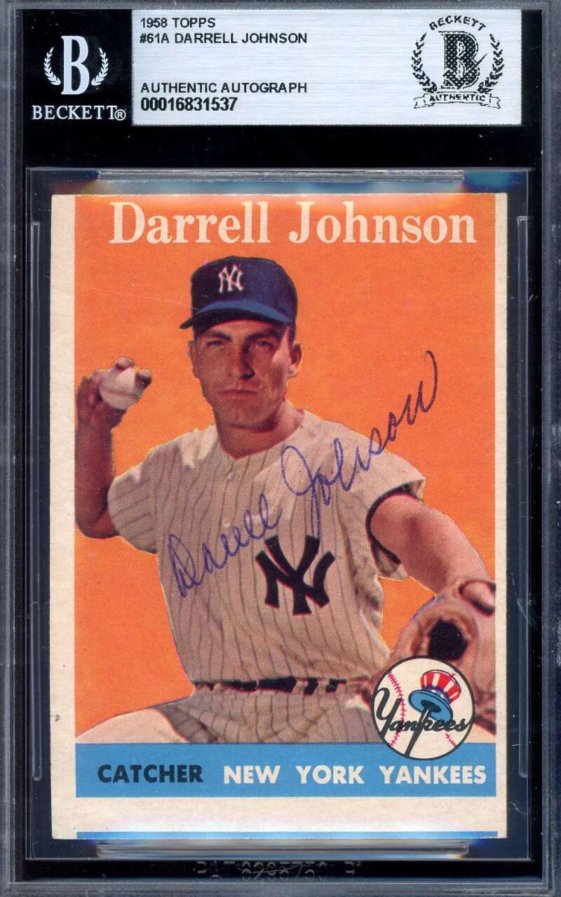 Darrell Johnson Beckett BAS Signed 1958 Topps Autograph