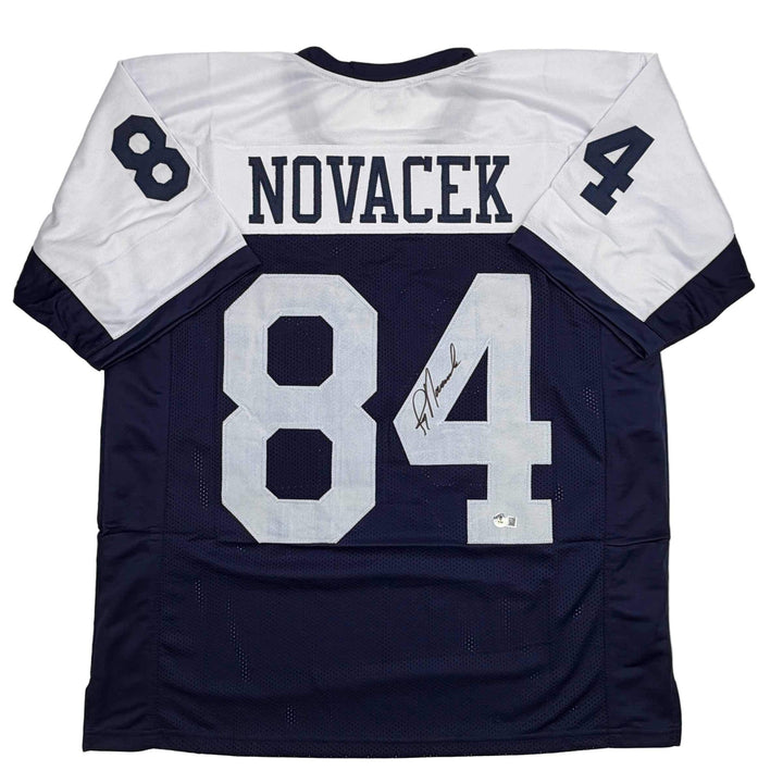 Autographed/Signed JAY NOVACEK Dallas Thanksgiving Day Football Jersey JSA COA