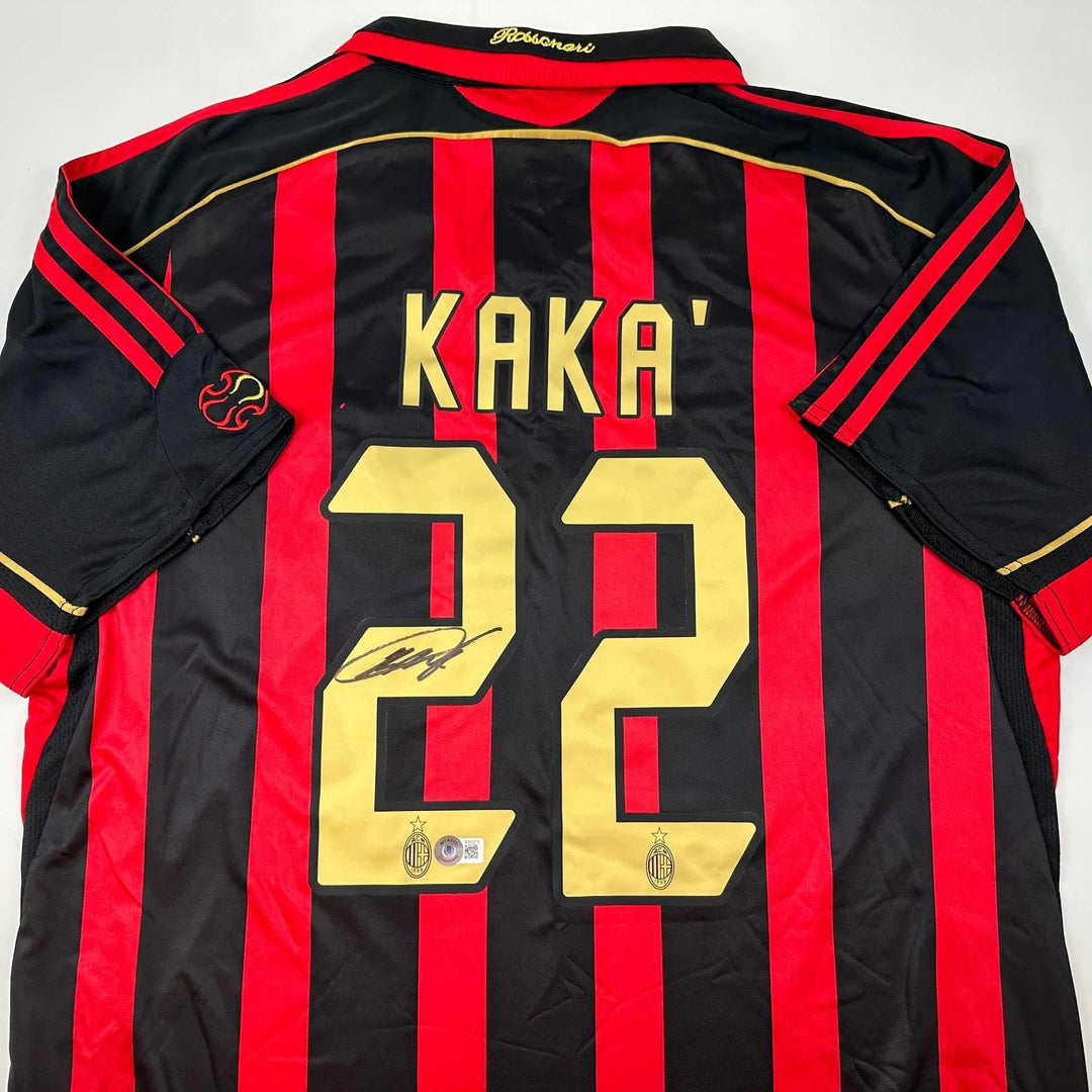 Autographed/Signed Ricardo Kaka AC Milan Black/Red Jersey Beckett BAS COA