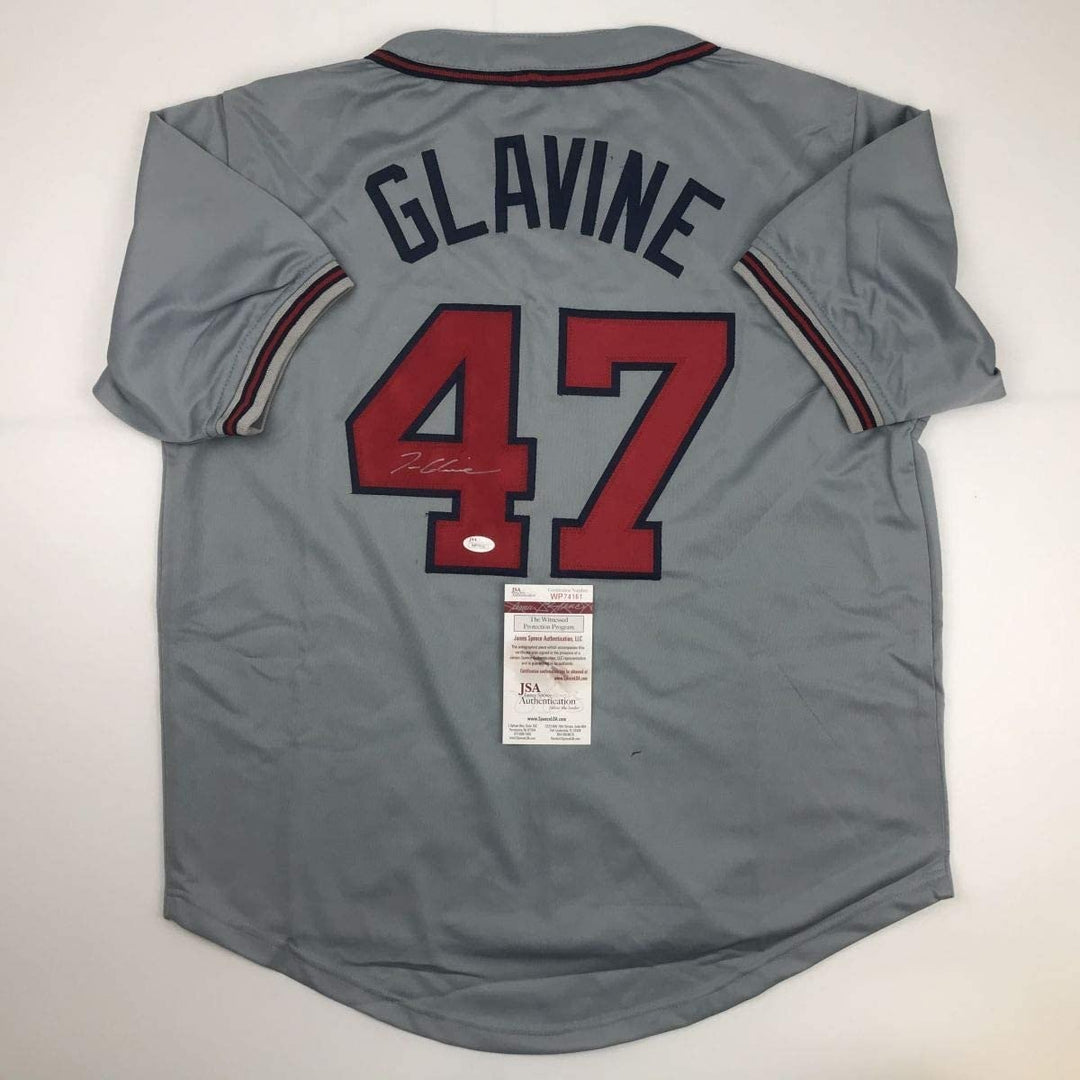 Autographed/Signed Tom Glavine Atlanta Grey Baseball Jersey JSA COA
