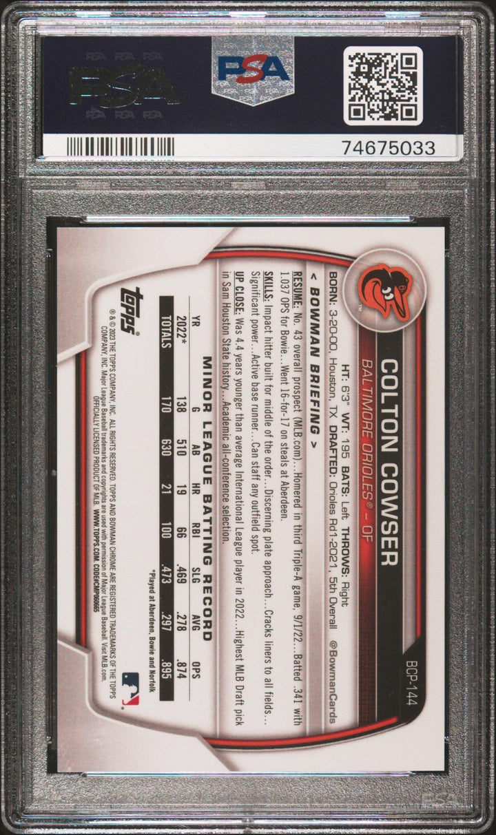 Graded 2023 Topps Bowman Colton Cowser #Grass #/99 RC Baseball Card PSA 10