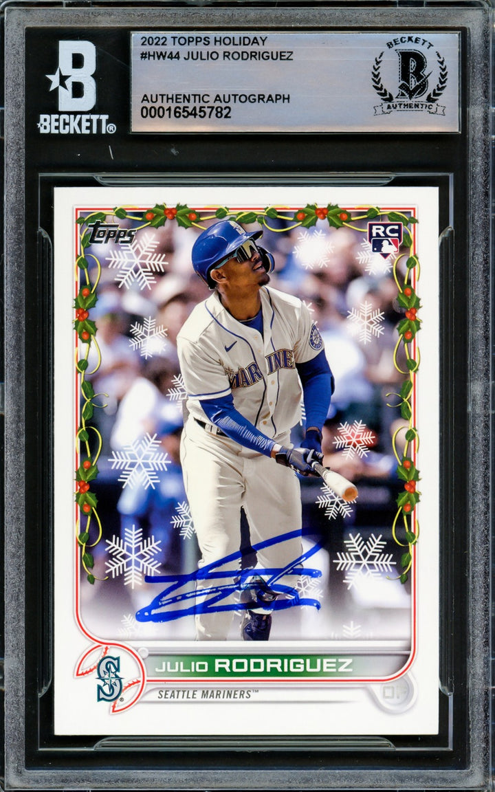 Julio Rodriguez Signed 2022 Topps Holiday RC #HW44 Seattle Mariners Beckett