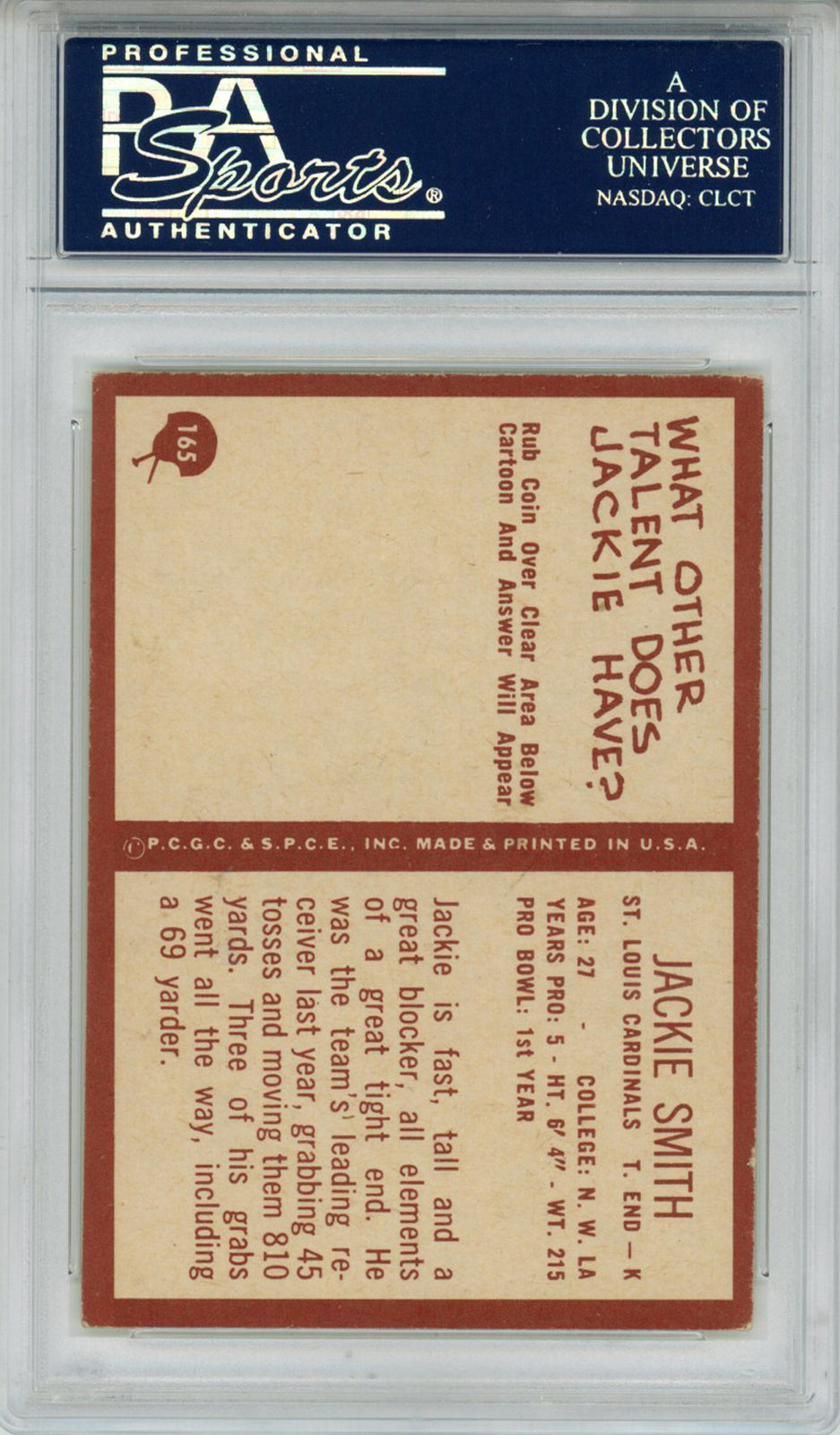Jackie Smith Signed 1967 Philadelphia #165 Trading Card HOF PSA Slab 43648
