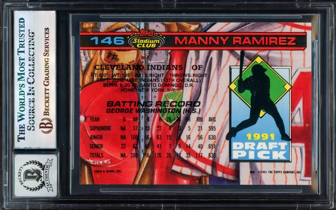 Manny Ramirez Auto 1992 Stadium Club SE Skydome RC 146 Indians Auto 10 Beckett