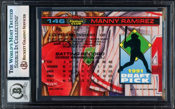 Manny Ramirez Auto 1992 Stadium Club SE Skydome RC 146 Indians Auto 10 Beckett